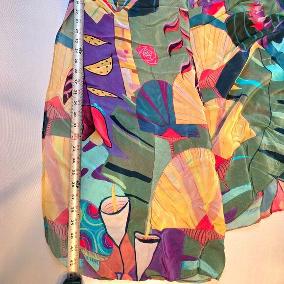 EUC FARM RIO Tropical Scenario Blue Slit Shiny Pants Size M - Picture 6 of 10